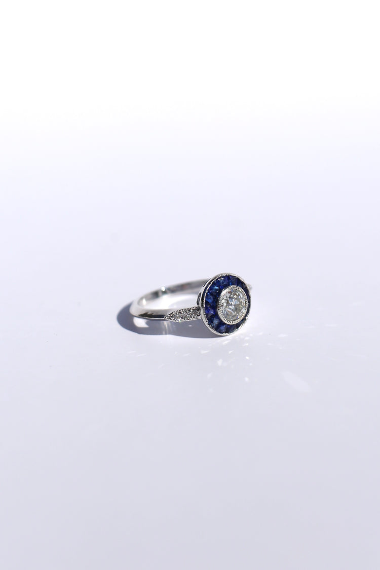 0.80ct Old European Cut Diamond and Sapphire Ring